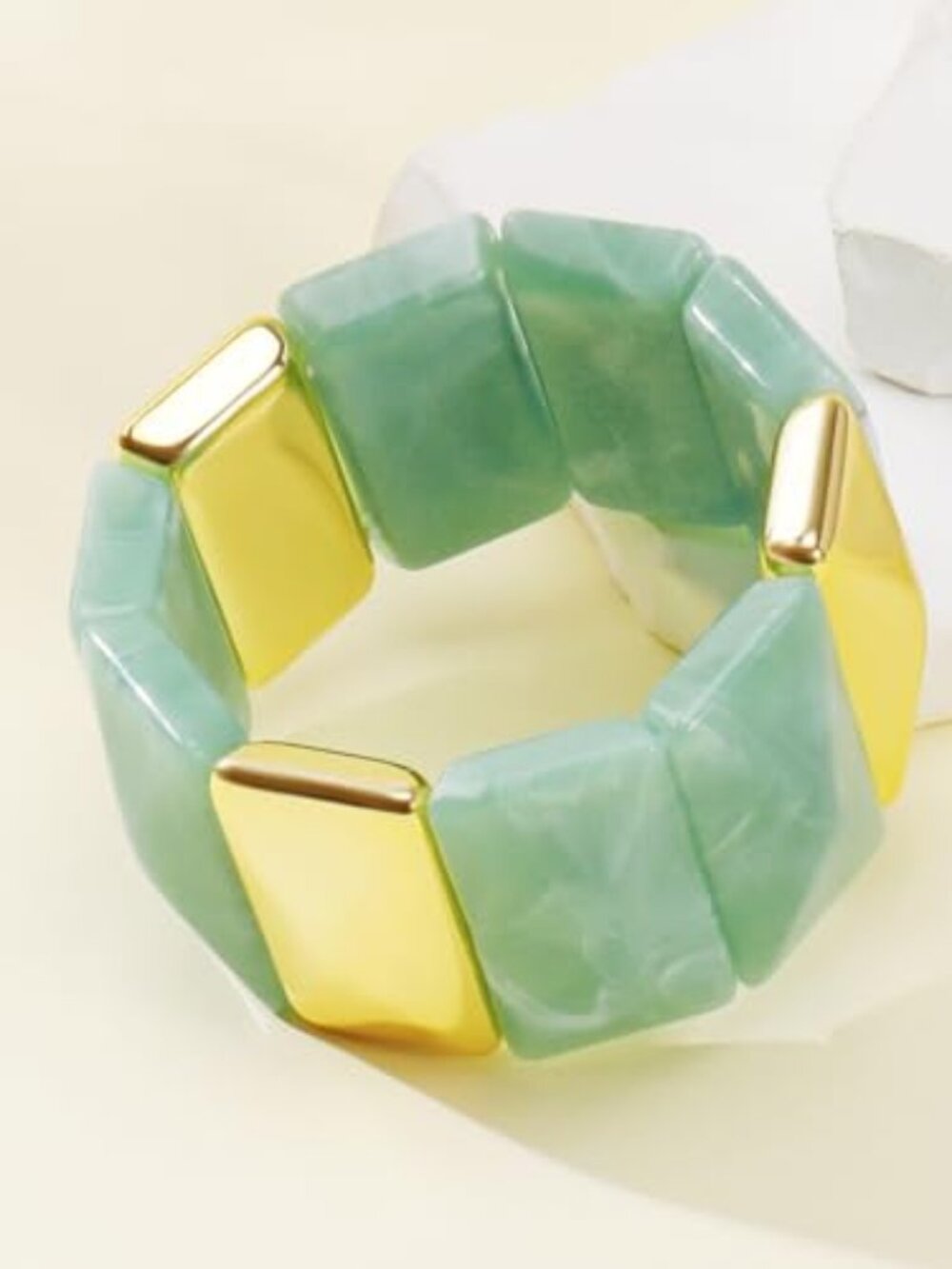 New - Oversized Acrylic Stretch Cuff Bracelet - Architectural Minimalist Comfort